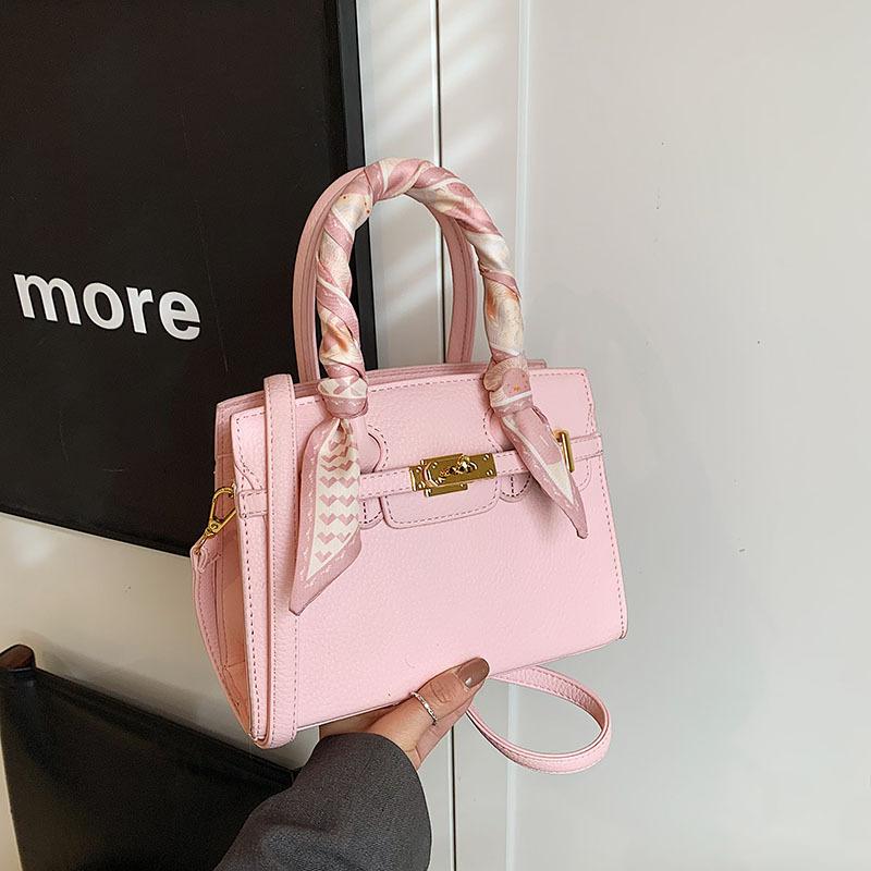 New high-end lychee pattern lock silk scarf portable shoulder women's bag