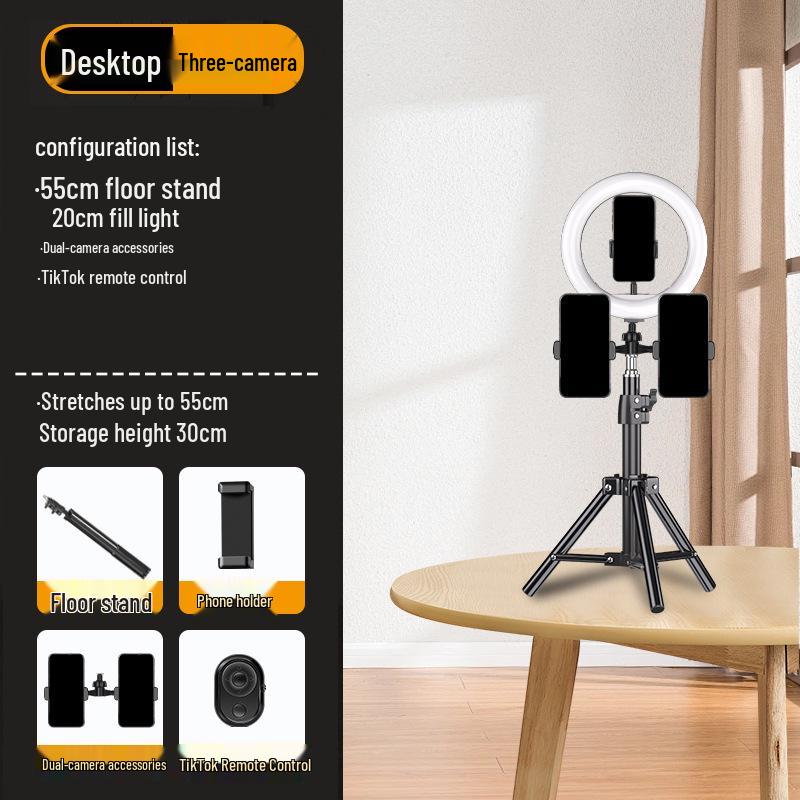 Dual-angle Mobile Phone Tripod with Fill Light for Live Streaming and Recording