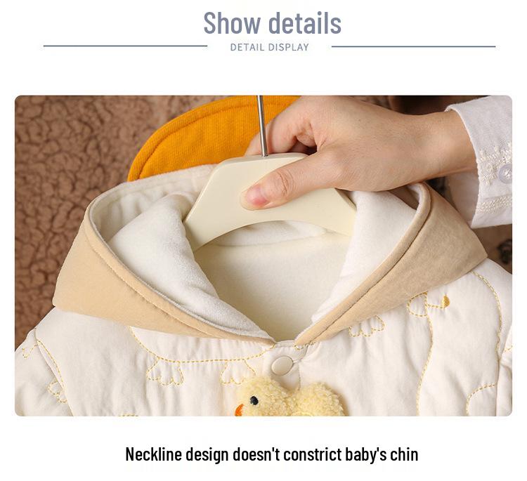 Cozy Fleece-Lined Winter Hooded Romper for Baby Boys & Girls - Thick Outdoor Wear for Infants
