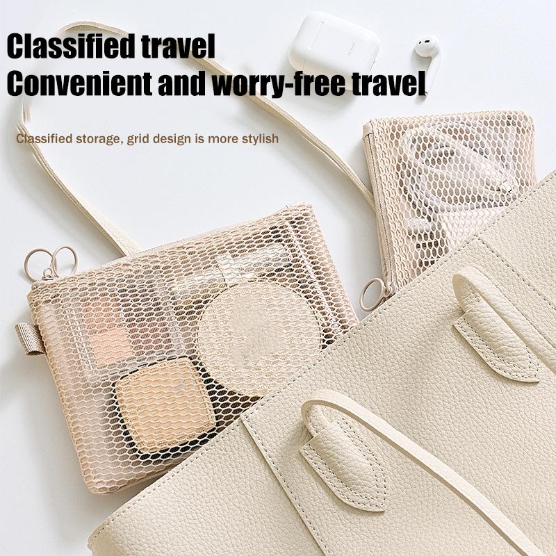 Travel Makeup Storage Bags Mesh Coin Purse Simple Portable Mini Bag Multi-Purpose Square Bag Double-Layer Zipper Card Holder