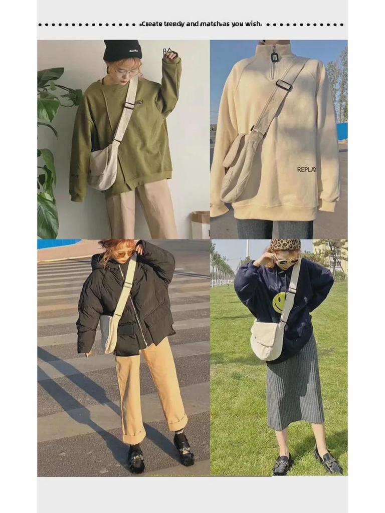 Koreansk crossbody-veske i lerret i skogsstil - uformell, enkel, retro og trendy skulderveske for kvinner og studenter