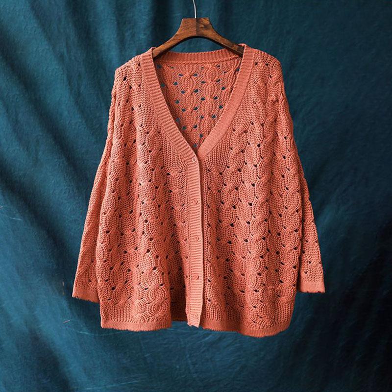 Sweaters Coat Cardigan for Women Winter Oversize Hollow-out Solid Color Loose Long Sleeve Knit Sweaters Coat