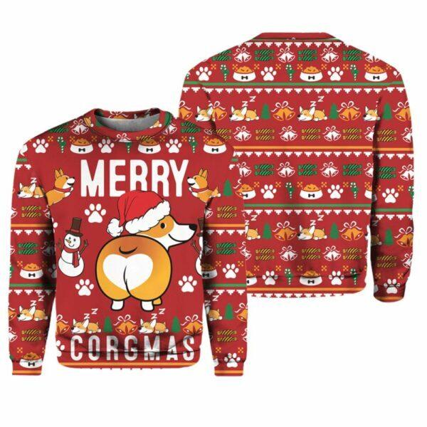 Corgi Merry Corgmas Ugly Christmas Sweater BG Unisex T-Shirt L