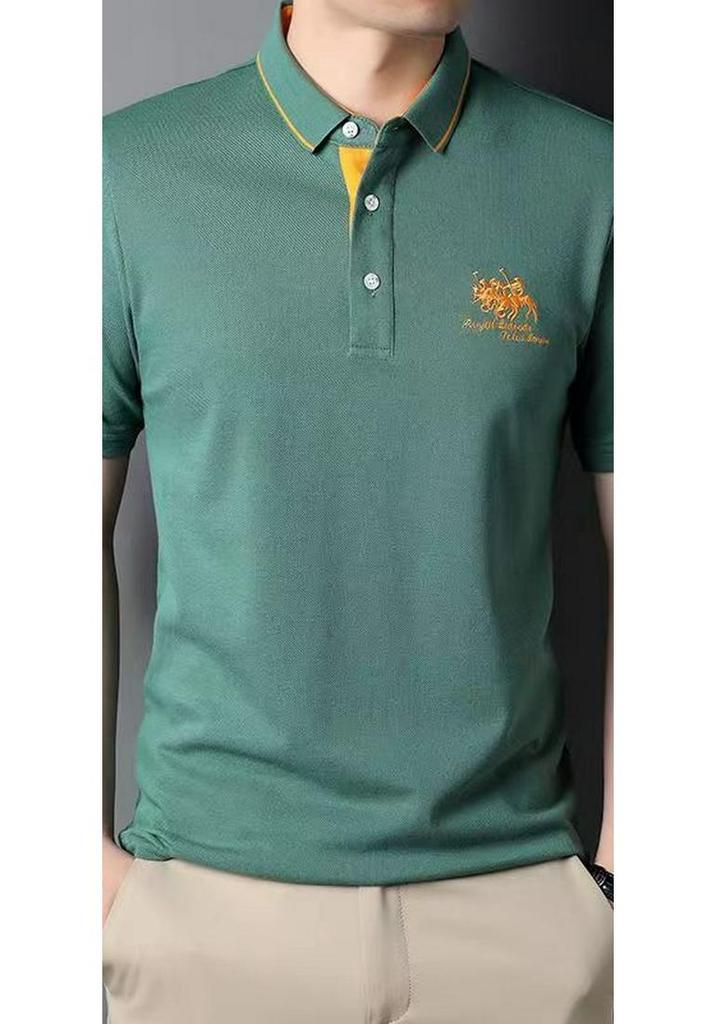Men's Non-Iron Embroidered Short-Sleeve Polo Shirt - Casual Business Attire for Middle-Aged to Young Adults