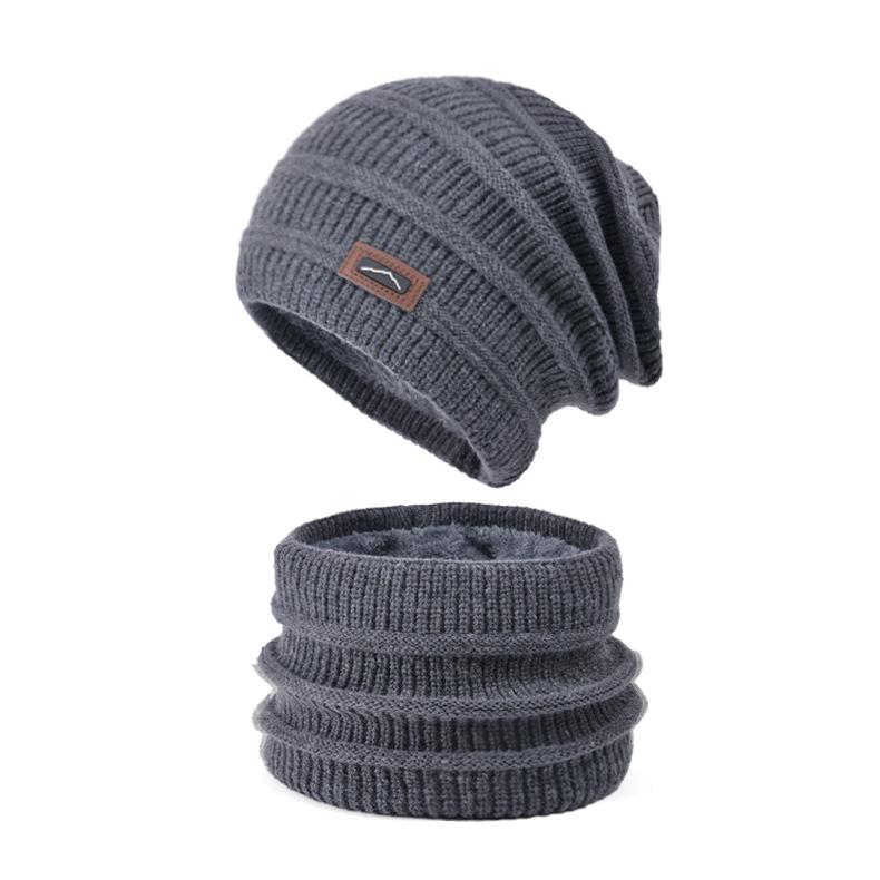 Winter Hat Scarf Two-Piece Unisex European American Cross-Border Knitted Acrylic Outdoor Velvet Warm Ear Protection Cap FJ