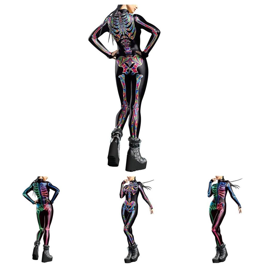 Trendy European Style Fantasy Skeleton Costume For Women Colorful Bodysuit
