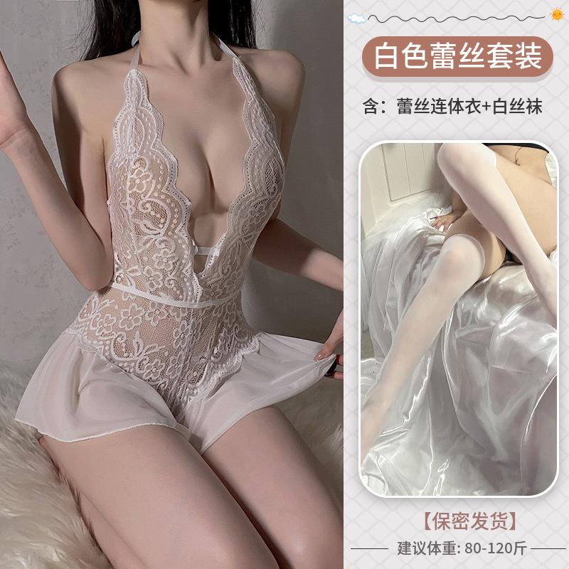 Purple sexy lingerie sexy lace uniform hollow open onesie hot pure passion pajamas perspective