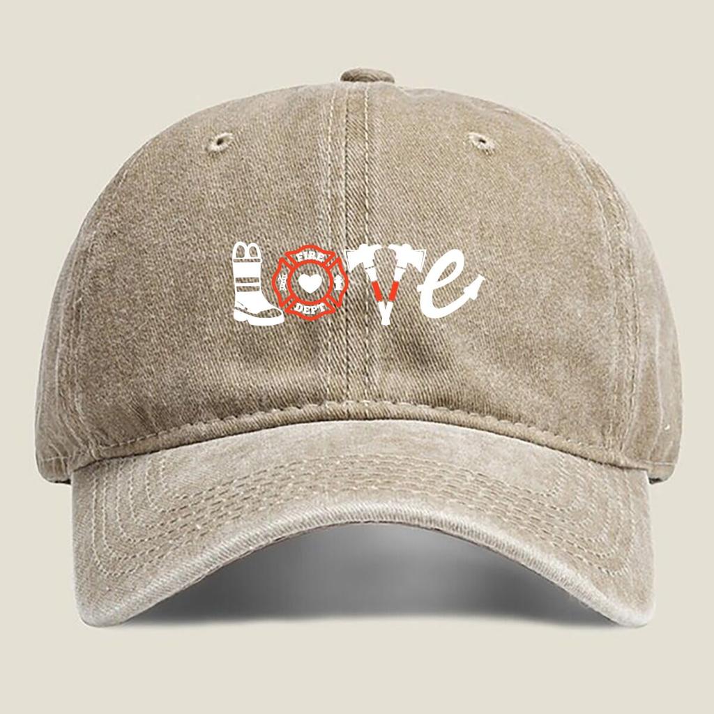 Love Firefighter Symbols Fashion Washed Baseball Cap Hat Outdoor Activities