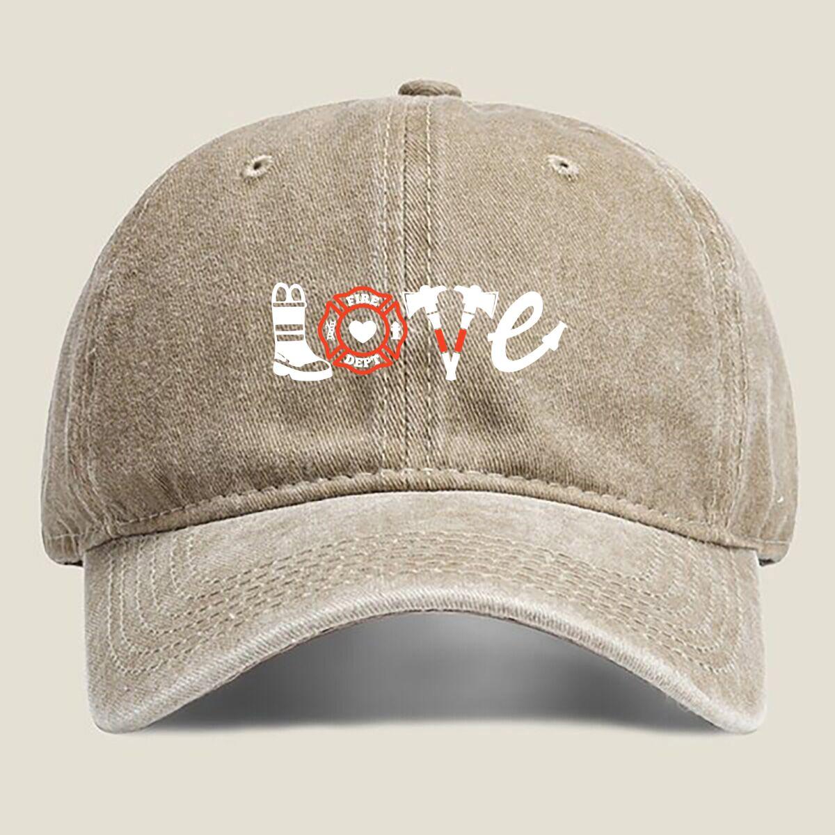 Love Firefighter Symbols Fashion Washed Baseball Cap Hat Outdoor Activities One Size