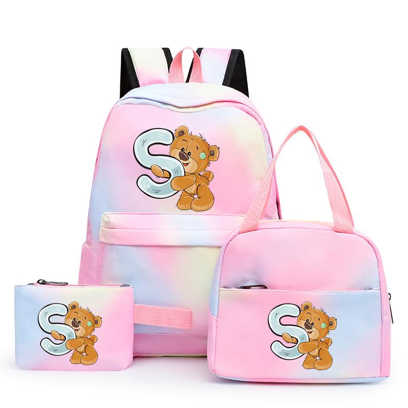 3ks/sada Malý medveď 26 anglických písmen Školský ruksak pre deti Dievčenský ruksak Back to School Taška na obed Tašky na ceruzku