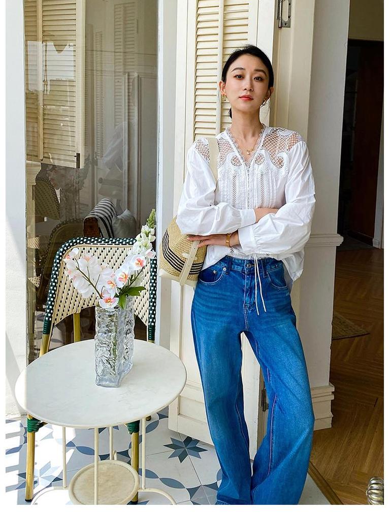 Autumn New White French-Style Women's Long Sleeve Shirt