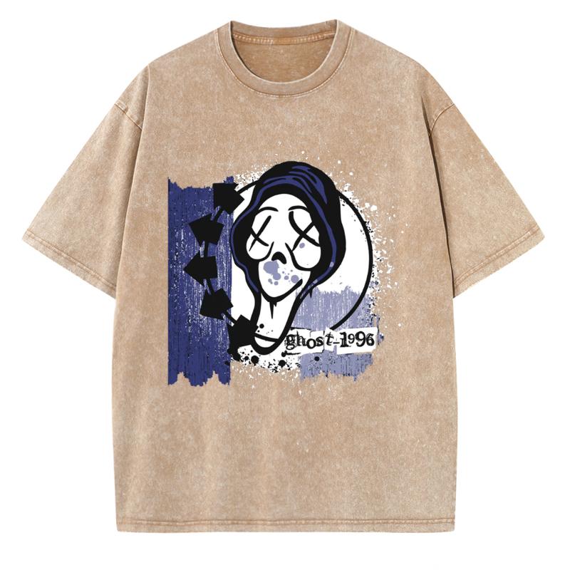 Ghost Cartoon Print Women's T-Shirt Cotton Short-Sleeved Washed Denim Fabric Oversized Funny Casual Top Everyday Wear Simple