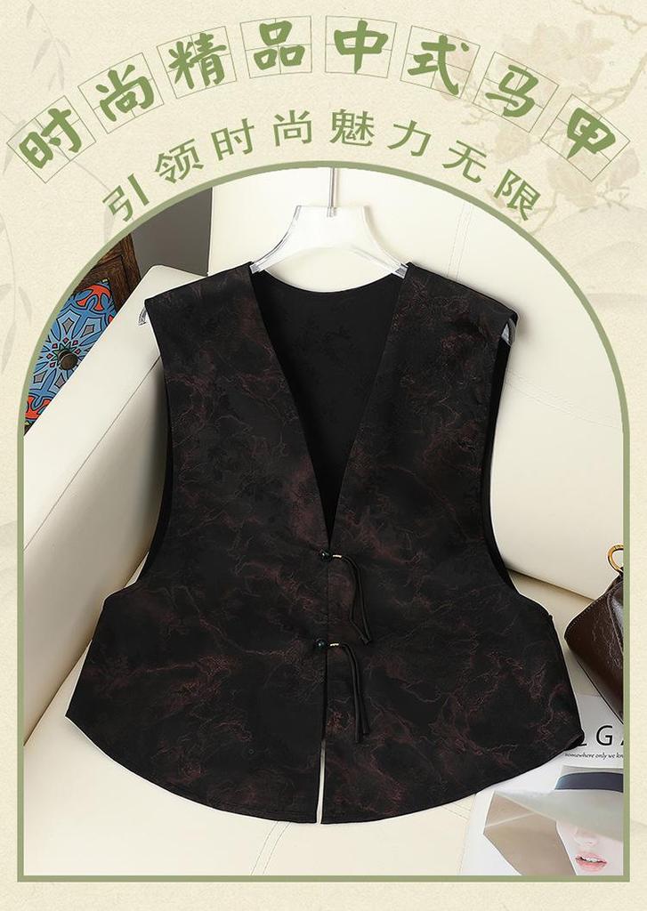 Vintage Chinese Style Short Vest with Jacquard Frog Buttons - Versatile Summer Shawl Outerwear