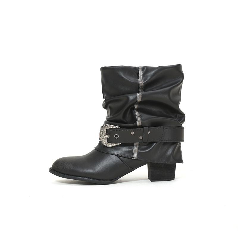 Folded Western Cowboy Boots Autumn Women'S Pile Boots Heel Pointed Knight Boots Pant Pants Boots