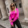 2024 Autumn Fashion Women's V-Neck Long Sleeve Button-Down Solid Color Top