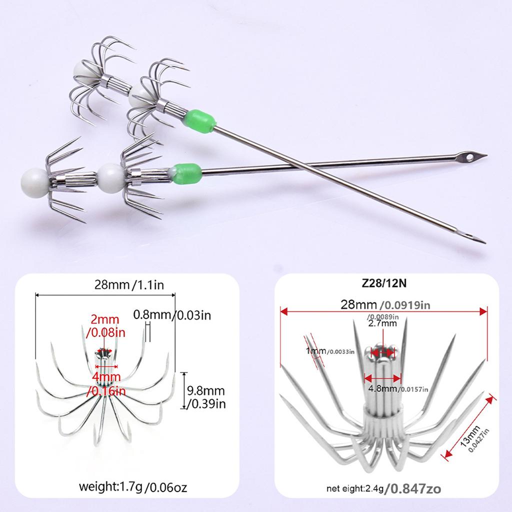 2Pcs Double/Single Layer Squid Live Shrimp Hook Luminously Squid Hook Octopuses Fishing Hook for Outdoor Fishing