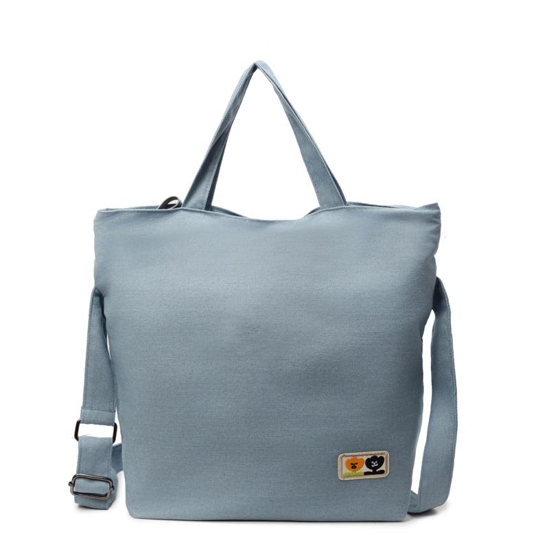 

Большая вместительная студенческая сумка-тоут, однотонная сумка через плечо светло-синий