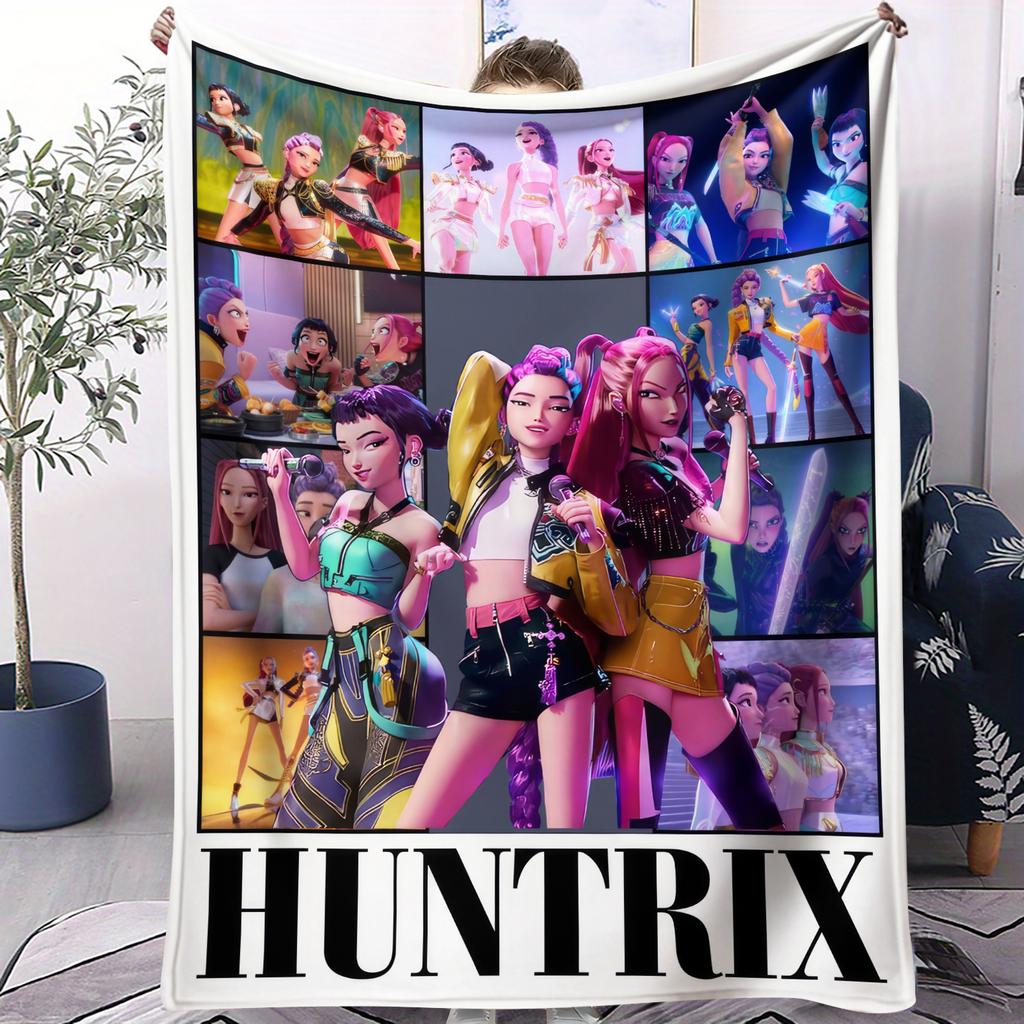 HUNTRIX KPOP Demon Hunters Anime Blanket Cover Flannel Throw Blankets Airplane Travel Portable Ultra-Soft Warm Sleeping Blanket