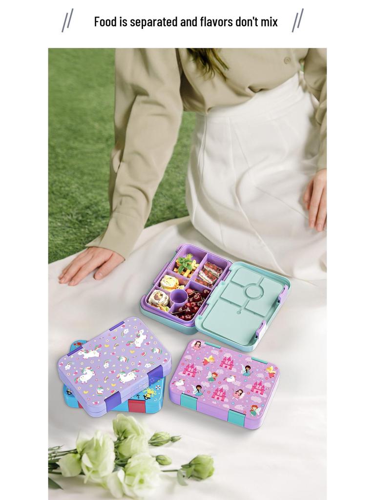 Kids' Double Buckle Cartoon Bento Lunch Box - Microwaveable, Portable, Large Capacity
