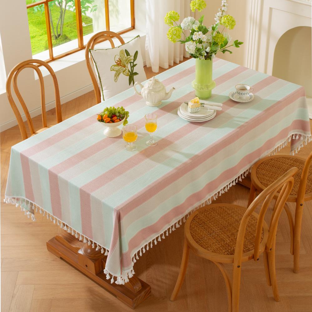 Striped Cotton And Linen Tablecloth, Living Room American Dining Table Mat, Rectangular Coffee Table Tablecloth, Simple, Small And Fresh