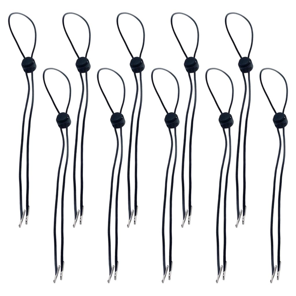 Pack Of 10 Black Elastic Hat Chin Cords Adjustable Removable Strap With Spring Lock For Secure Fit