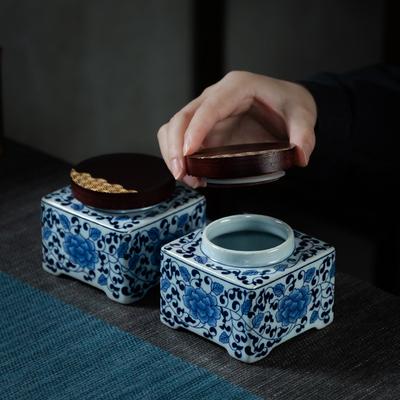 Blau-Weißes Porzellan Teekanne mit Deckel Keramik Siegel Süßigkeiten Kaffeebohnen Medizinische Materialien Topf Tee Lager Quadratischer Behälter