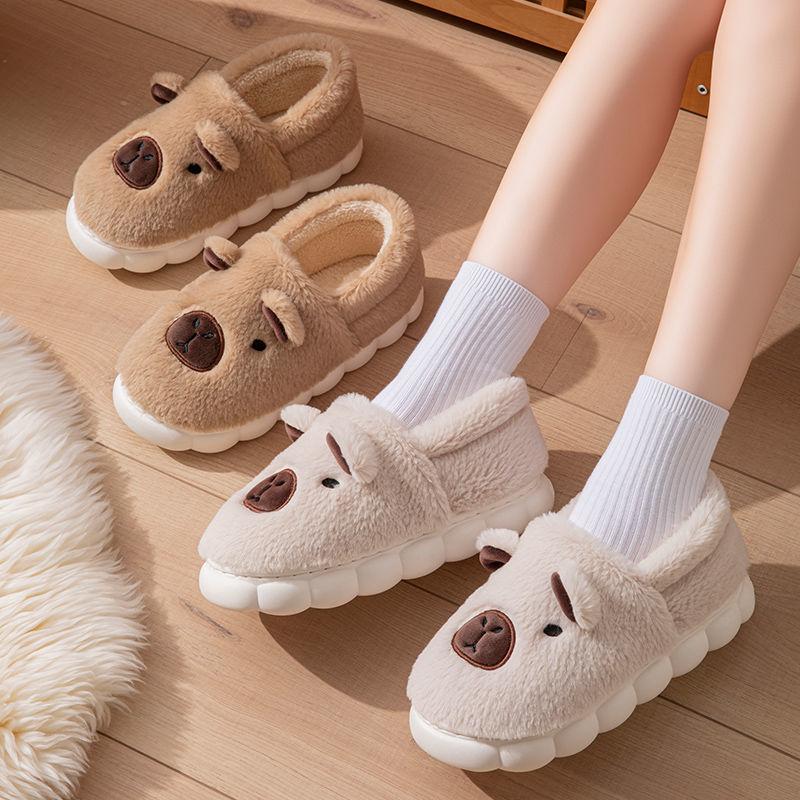 Cotton slippers women's winter cute cartoon indoor home couple a pair of warm plush household non-slip cotton tows men