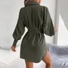 Жіноче асиметричне плаття-сорочка з високою талією, суцільнокольоровий рукав-ліхтарик із горловиною на лацкані, осінь-зима