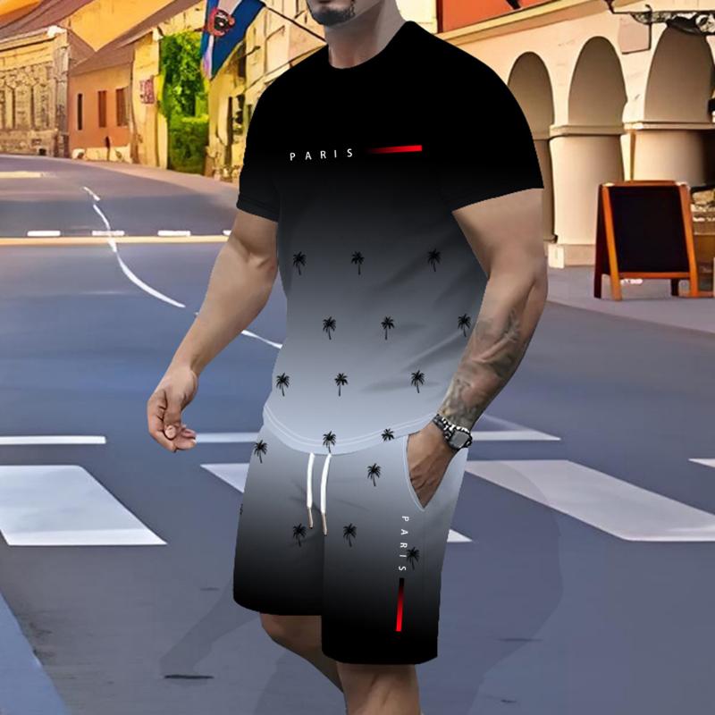 

Men s T-shirt set! Polyester fiber material, 3D printing gradual change, multi-scene adaptation super versatile L