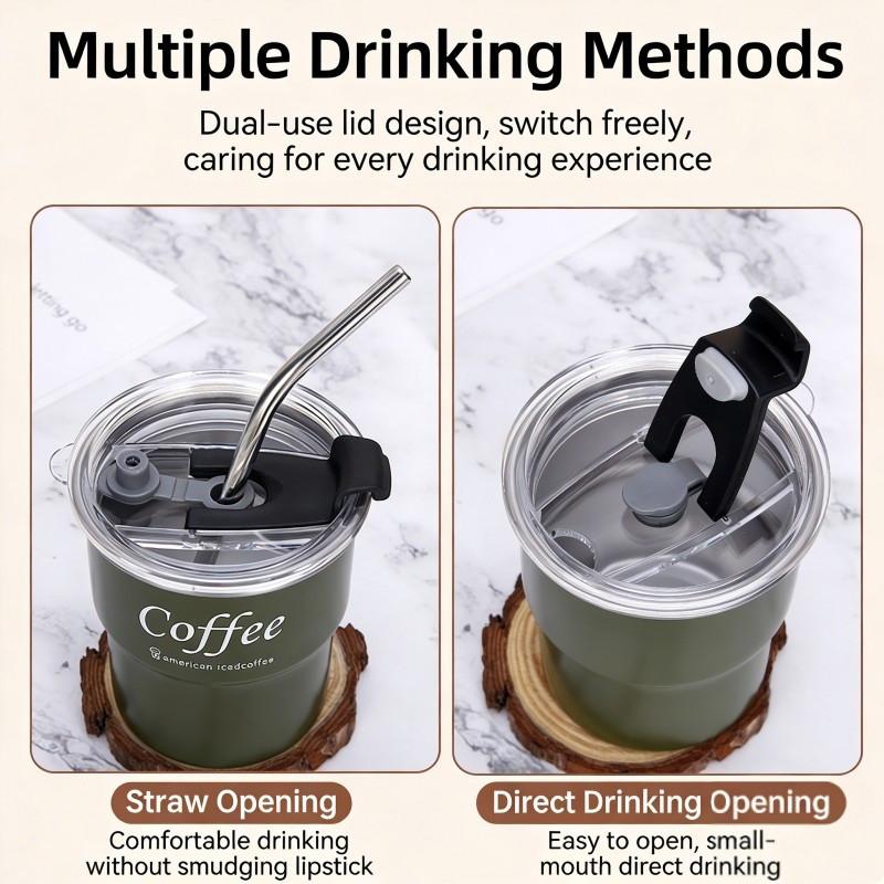 300Ml Coffee Cup With Straw Cover Portable Stainless Steel Anti Scalding Outdoor Camping Beer Mug