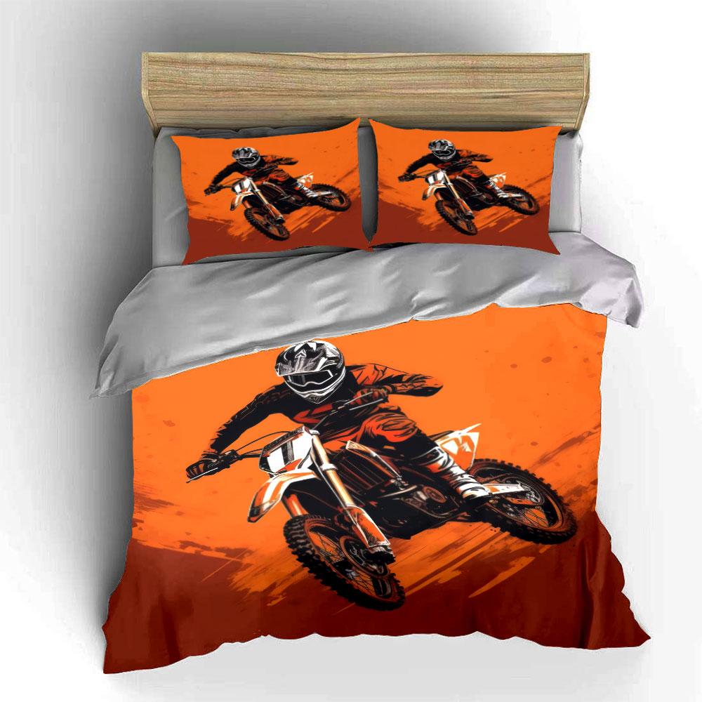 Motocross Ausrüstung Themen-Set, Mehrere Größen für Kinder und Erwachsene Schlafzimmer Exquisites 3-teiliges Bettwäsche-Set, Geschenk