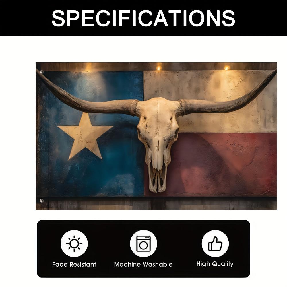 1PC1pcs Texas-Shaped Longhorn Skull Art Flag - 100% Polyester, Vibrant Blue, White & Red Design for Garden, Party, Wedding, Home Decor - All-Season Ou