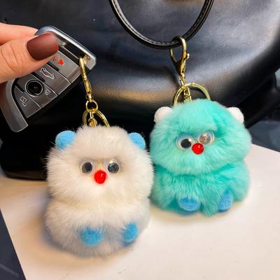 Internet Celebrity Ins Real Rex Rabbit Hair Little Monster Hairball Car Keychain Pendant Cute Plush Doll Schoolbag Pendant