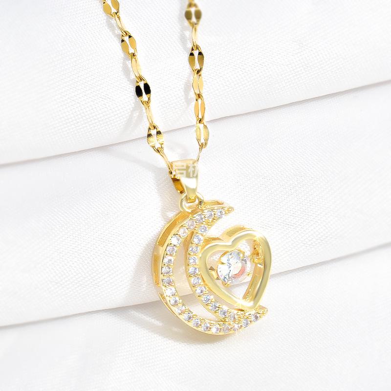 Light Luxury Moon Love Smart Necklace Women'S High-End Design Fresh And Versatile Micro-Inlaid Collarbone Chain With Jewelry