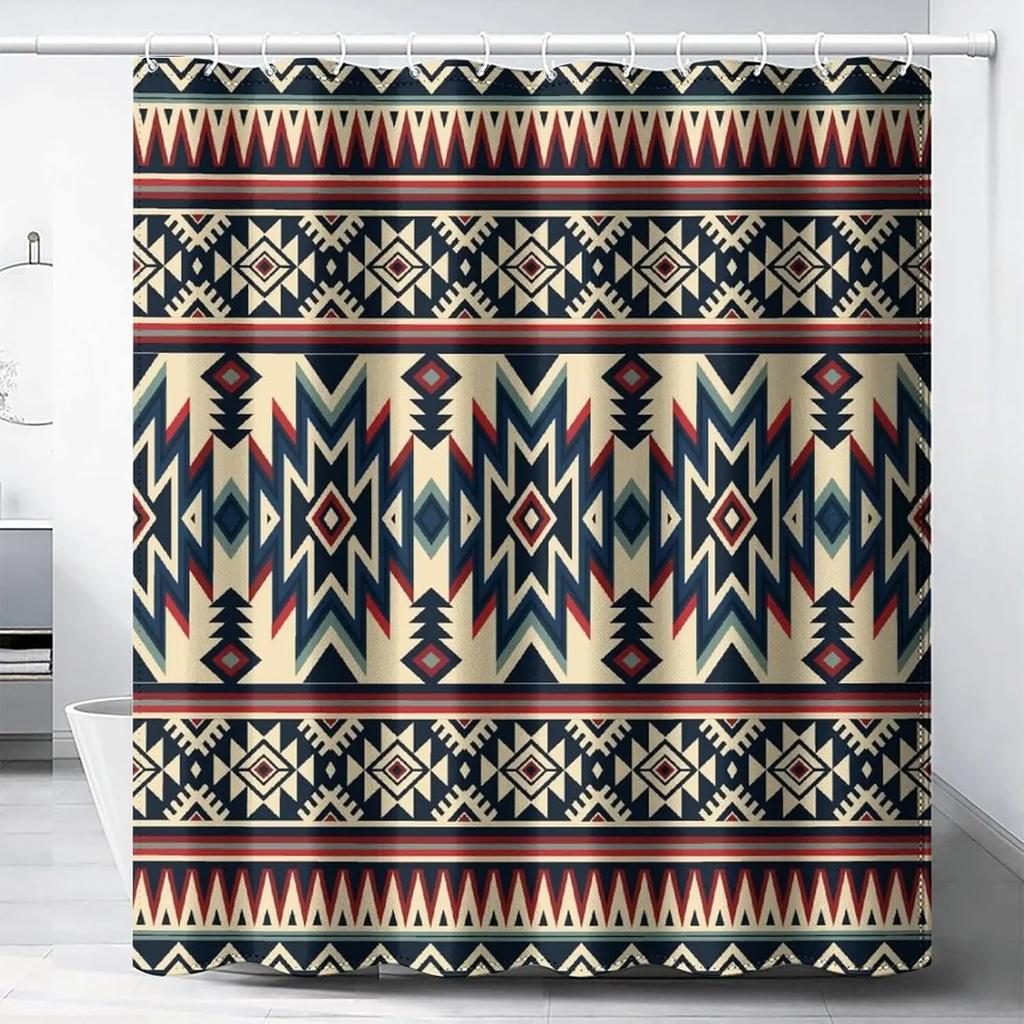Colorful Rustic Shower Curtain Southwest Family Bathroom Decoration 180x 180cm Waterproof Shower Curtain with 12 Hooks