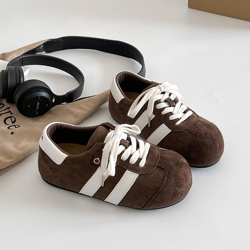 Fashion Women's Single Shoes Spring New Frosted Matching Color Laceup Sports Shoes Casual Comfortable Non-slip Wear-resistant Flat Shoes