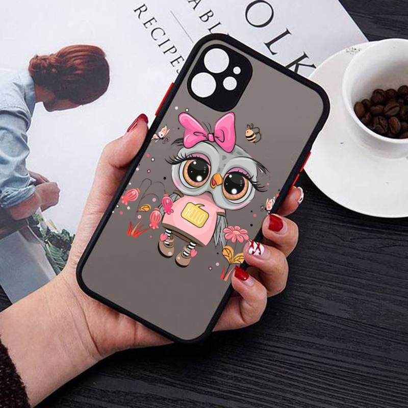 Cute Owl Phone Case for iPhone X XR XS 7 8 Plus 11 12 13 Pro MAX 13mini Translucent Matte Case