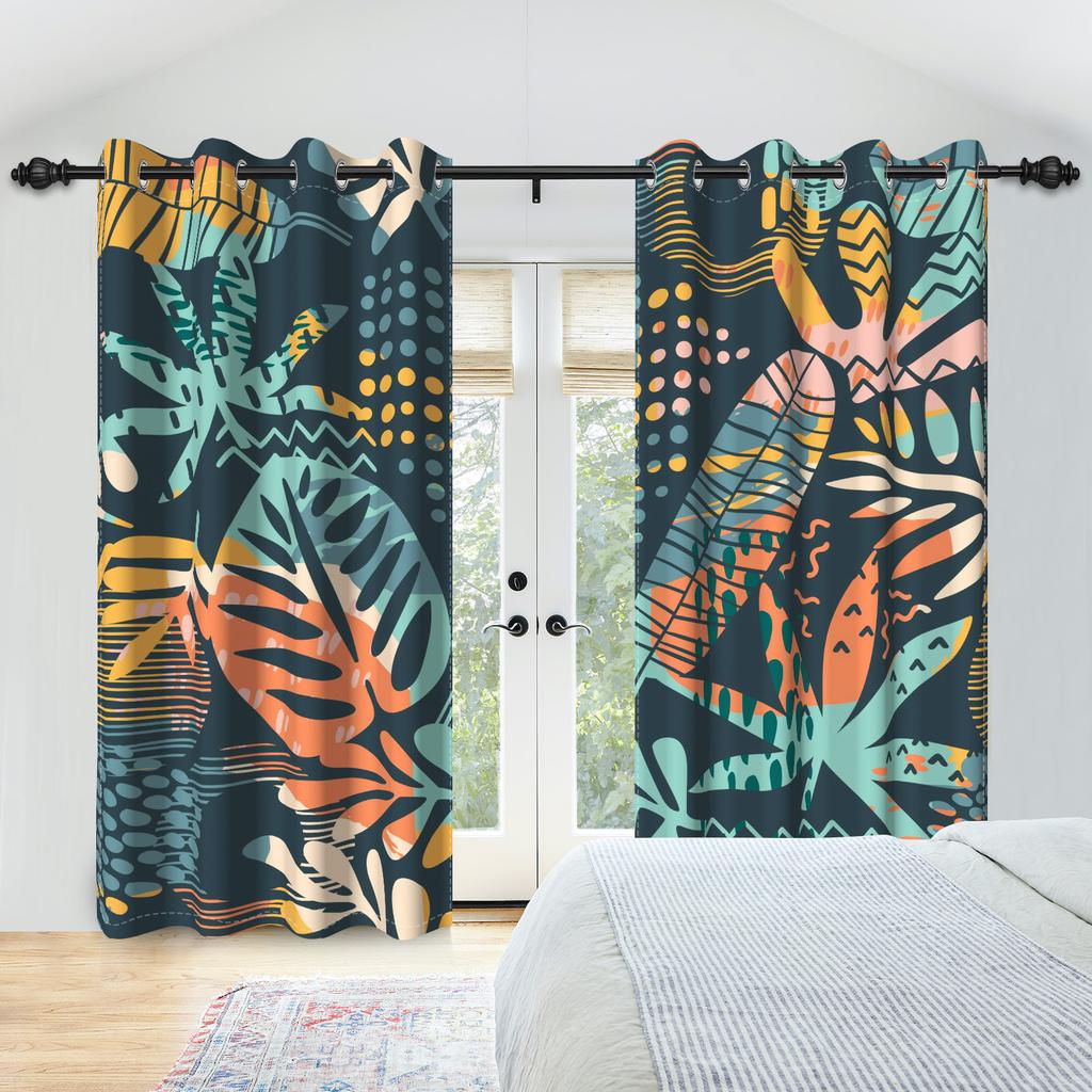 2pc Modern Leaves Window Curtains Home Interior Curtains Medieval Minimalism Nordic Abstract Bedroom Curtains Polyester Fabric