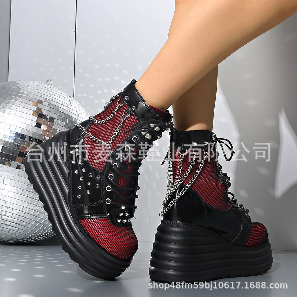 Large size women's shoes autumn and winter Martin boots lace-up muffin platform short boots round head fashion women's boots