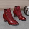 Johnature Patchwork Shoes Women Boots Genuine Leather Cloth Winter Retro Handmade Concise Round Toe Platform Boots
