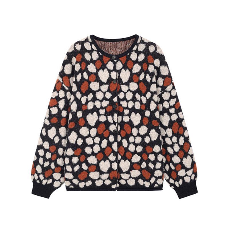 2025 Heart Cardigan: Autumn/Winter Knit Round Neck, Long Sleeve, Color Block Sweater 2XL