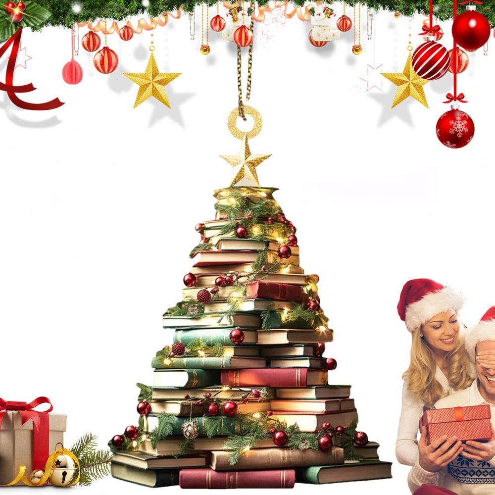 Book Ornaments For Christmas Tree 2D Acrylic Car Ornament Book Lover Pendant Festival Decor For Christmas Holiday Home