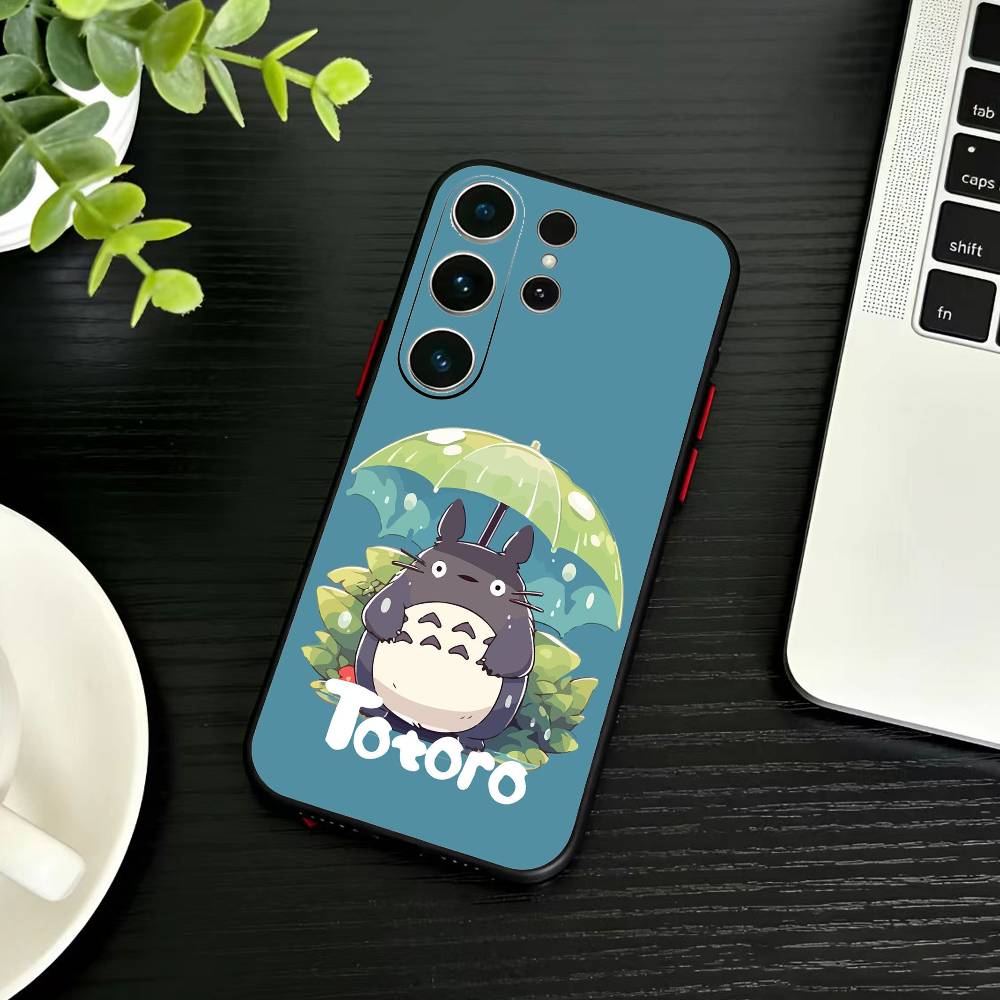 Kreslený E-Totoro-ES Pouzdro na telefon pro Samsung S26,S25,S24,S23,S22,S30,S21,Ultra,Plus,FE 5G Černý měkký kryt