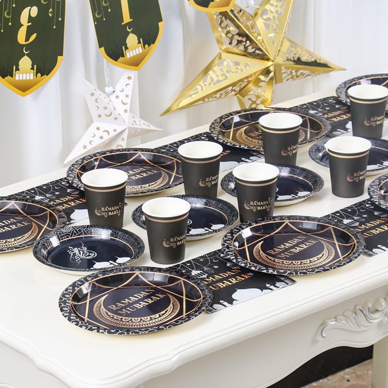 Ramadan Mubarak Disposable Tableware Plate Cups Ramadan Decoration 2026 Eid Mubarak Ramadan Kareem Muslim Islamic Party Supplies