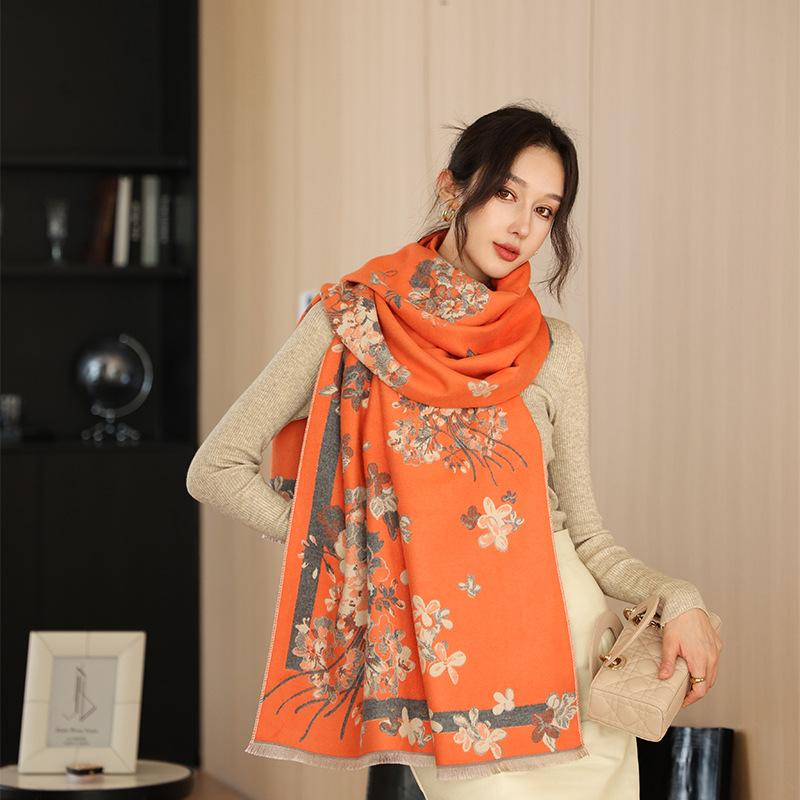 Autumn and Winter New National Style Imitation Cashmere Scarf for Women Versatile Fashionable Retro Scarf High End Double Sided Warm Shawl