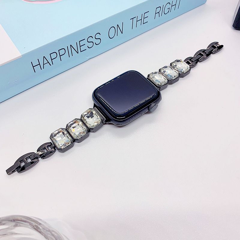 Jewelry Bracelet for Apple Watch Bands 46 45 44 42 38 49mm Diamond Metal Band Square Crystal Strap for iWatch S10 9 8 7 SE 6 5 4