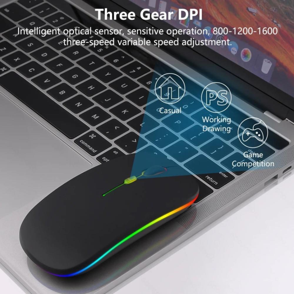 Souris de jeu Bluetooth colorée silencieuse à LED, accessoire pour ordinateur