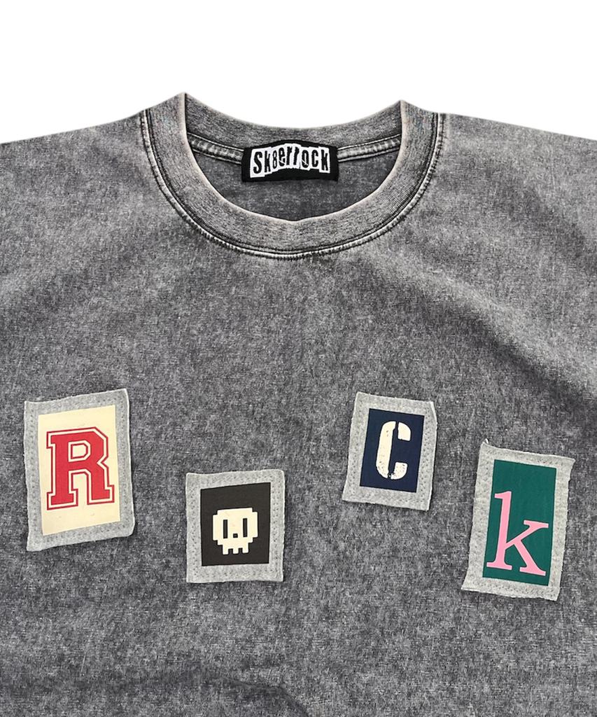 SK8ER ROCK Vintage Dyeing Patchwork T-Shirt ((Gray))