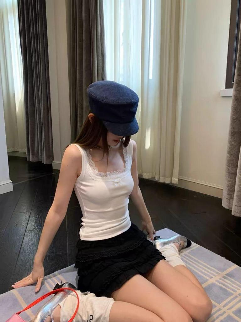 Women's Plus Size Slim Fit Square Neck Lace Camisole - Spring/Summer 2025 Trendy Sleeveless Base Layer