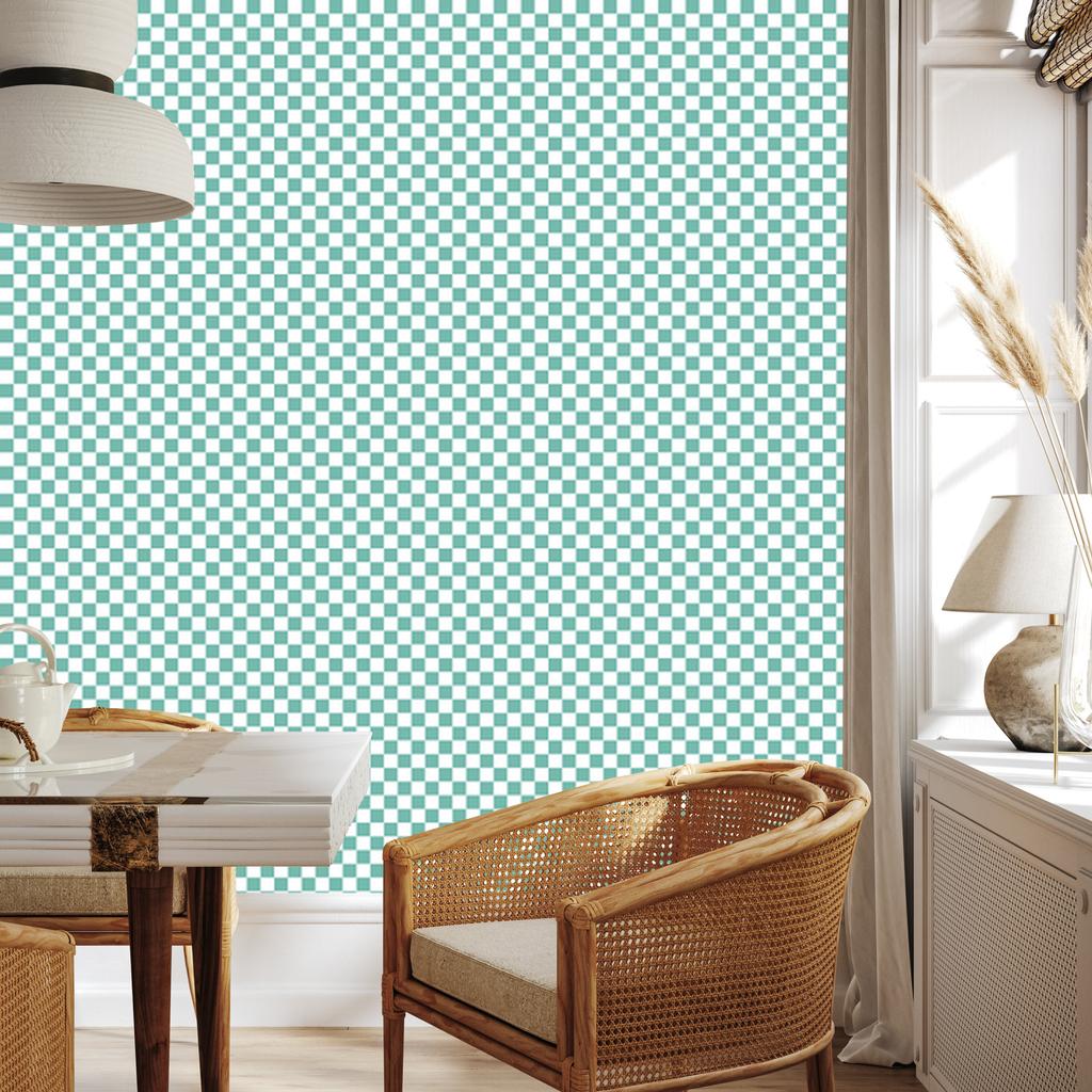 Mint and white checkerboard wallpaper for living room and bedroom 50x1000